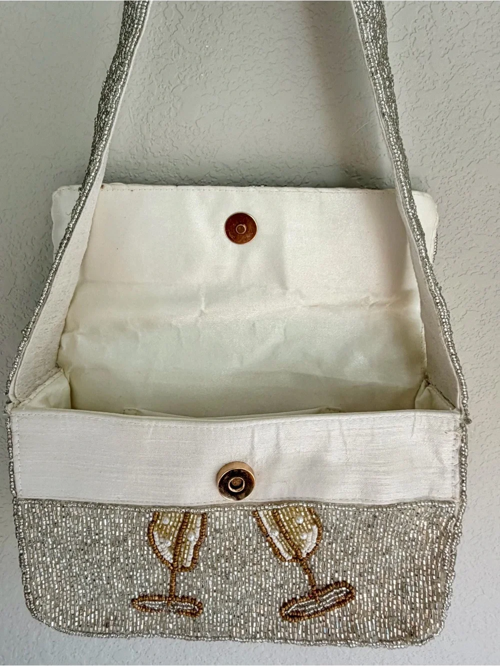 Hand beaded champagne glass shoulder bag